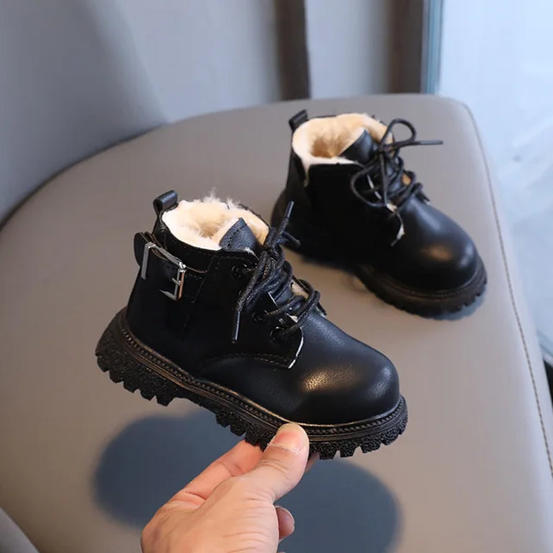 Children Boots for Girls Shoes Winter Kids Baby Boys Short Boots Plush Velvet Boots Zipper Soft Bottom Warm Cotton Shoes