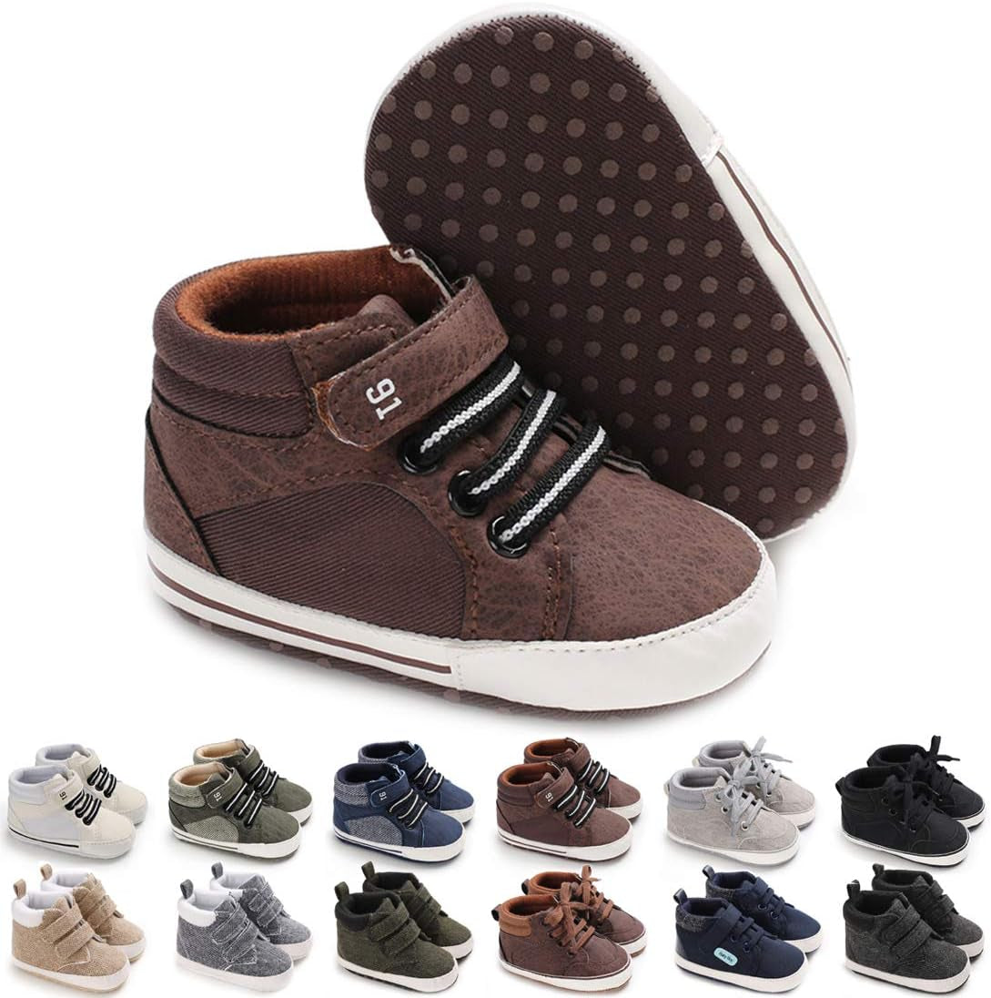 Baby Boys Girls High Top Sneakers Soft Soles anti Skid Infant Ankle Shoes Toddler Prewalker First Walking Crib Shoes