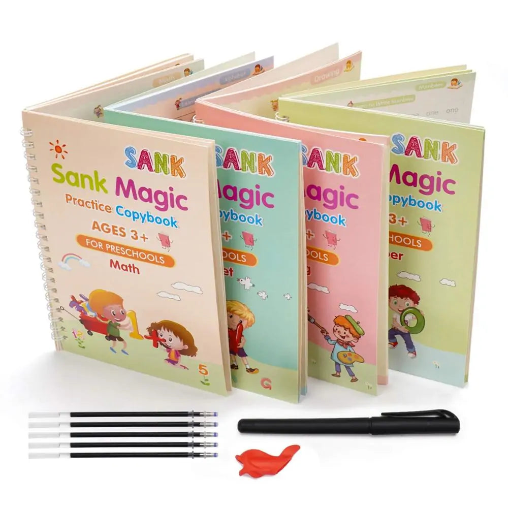 Magic Practice Book Set with Wiping Pen and Sticker Copybook for Children