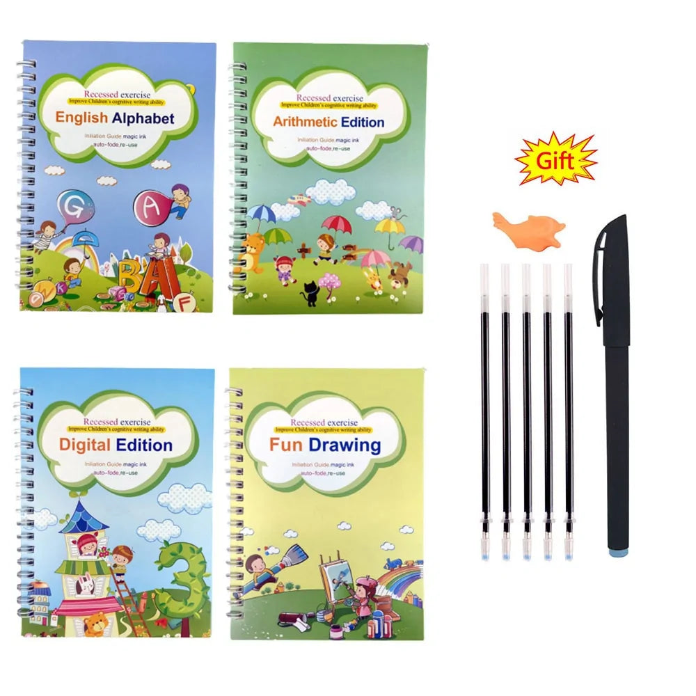 Magic Practice Book Set with Wiping Pen and Sticker Copybook for Children